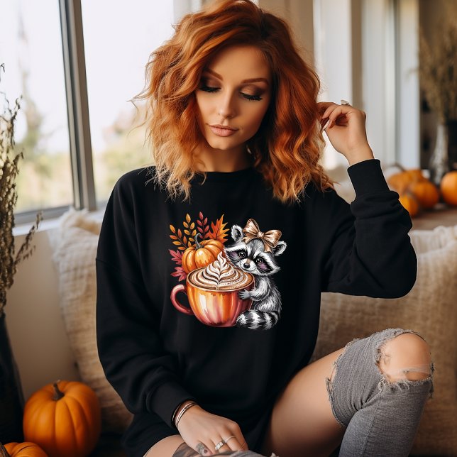 Sudadera Raccoon with Pumpkin Latte Fall Season Sweatshirt (Customize this cute raccoon and pumpkin spice latte coffee design. )