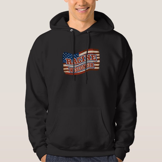 Sudadera Racine City Wisconsin Vintage American Flag (Anverso)