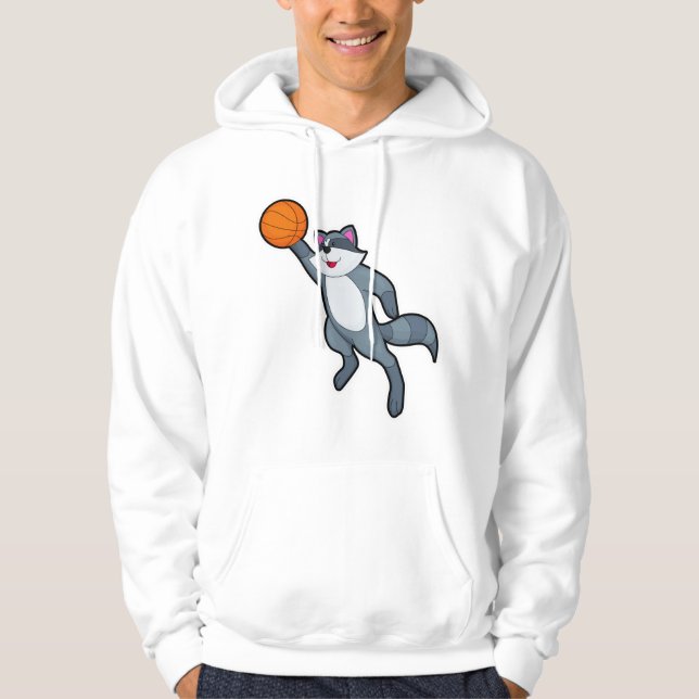 Sudadera Racoon como jugador de baloncesto con baloncesto (Anverso)