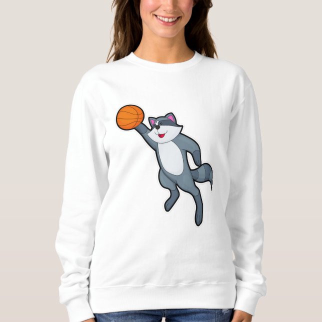 Sudadera Racoon como jugador de baloncesto con baloncesto (Anverso)
