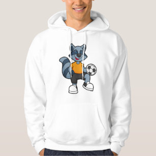 Sudadera Racoon como jugador de fútbol con pelota de fútbol