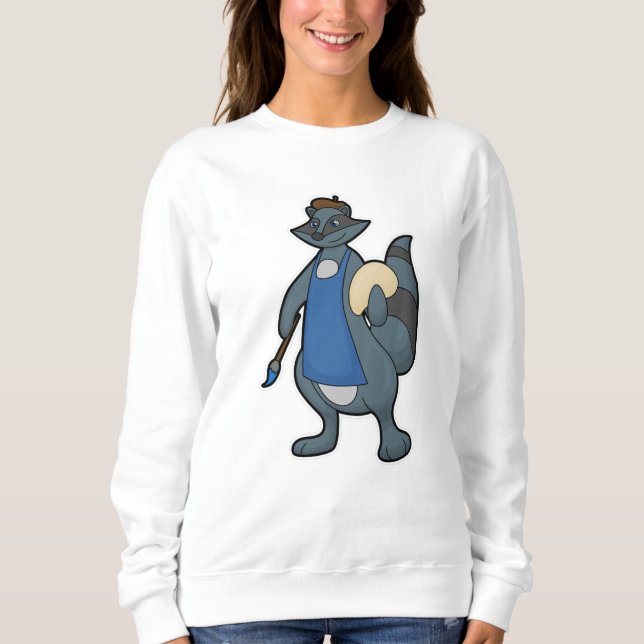 Sudadera Racoon como pintor con pincel (Anverso)
