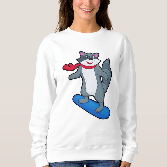 Sudadera Racoon como Snowboard con Snowboard y Scarf (Anverso)