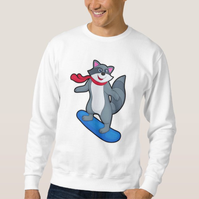 Sudadera Racoon como Snowboard con Snowboard y Scarf (Anverso)