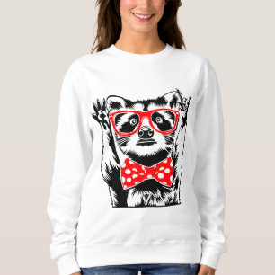 Sudadera Rad Raccoon usando Gafas Rojas y Polka Blanca