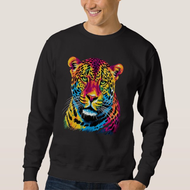 Sudadera Rainbow Jaguar Big Cat Lover Print Graphic Abstrac (Anverso)