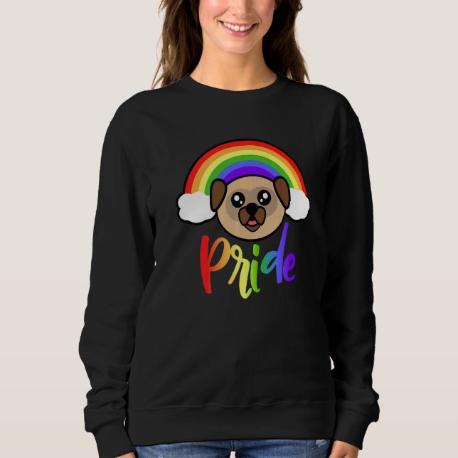Sudadera Rainbow Pride Pug Cute LGBTQ Rainbow Pug   (Anverso)