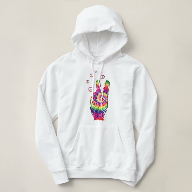 Sudadera Rainbow Retro Tie Dye Psychedelic Peace Sign Hand  (Diseño del anverso)