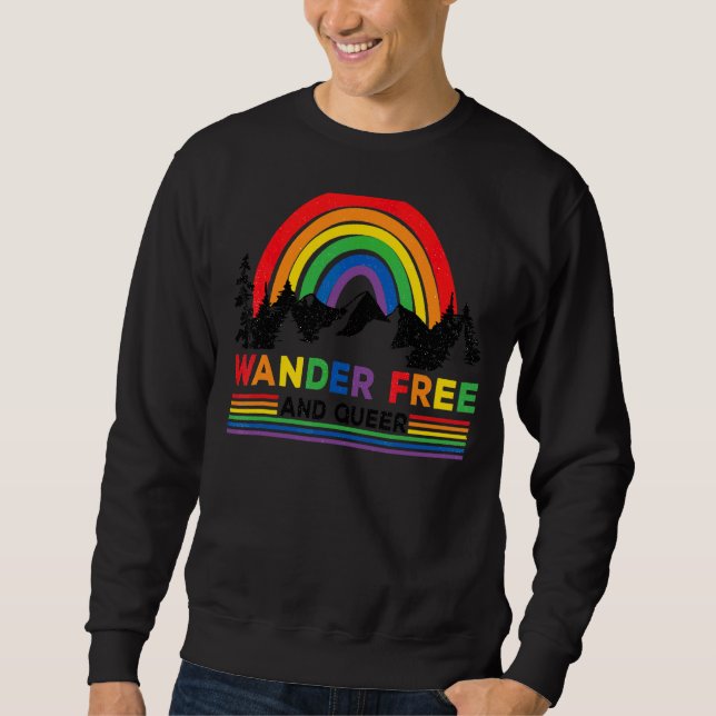 Sudadera Rainbow Wander Libre Y Queer Feliz Camper Lgbt Ca (Anverso)