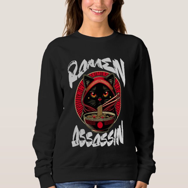 Sudadera Ramen Assassin Black Cat Funny Japonés Ramen Nood (Anverso)