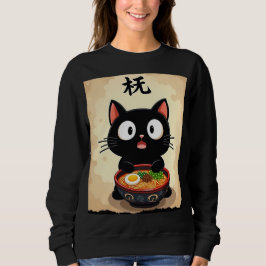 Sudadera Ramén de gato negro lindo - Arte de fideos japonés