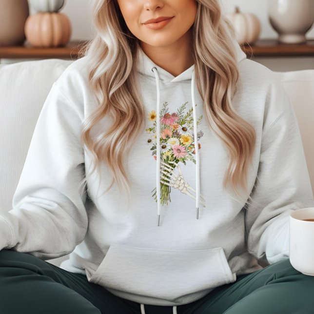 Sudadera Ramo de flores silvestres mano esquelética floral  (Floral Skeleton Hand Wildflower Bouquet Heart Hoodie)