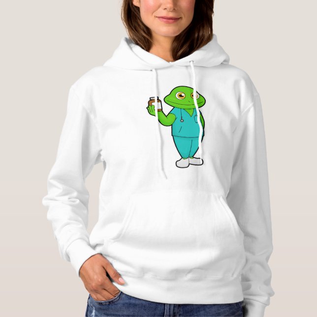 Sudadera Rana como enfermera con medicina y estetioscopio (Anverso)