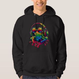 Sudadera Rana de tintes, seña de paz, rana hippie con audíf