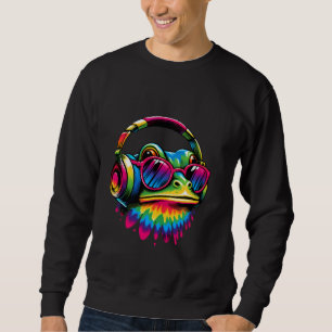 Sudadera Rana de tintes, seña de paz, rana hippie con audíf