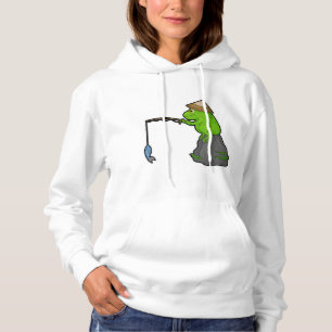 Sudadera Rana en piedra al pescar con vara y pescado