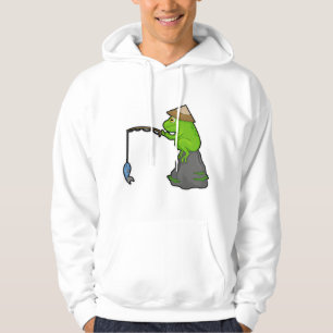 Sudadera Rana en piedra al pescar con vara y pescado