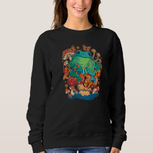 Sudadera Rana sentada en una seta con mariposas