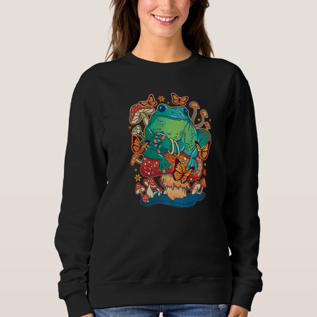 Sudadera Rana sentada en una seta con mariposas (Anverso)