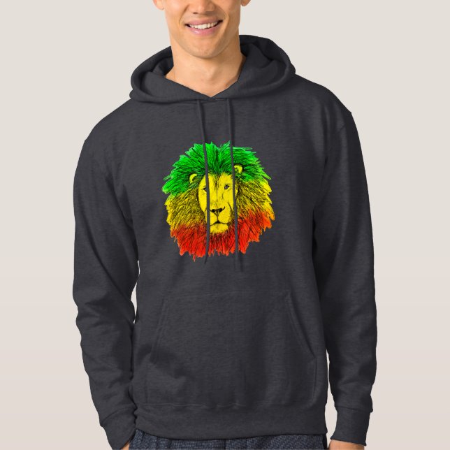 Sudadera Rasta cabeza de león rojo dibujo verde amarillo Ja (Anverso)