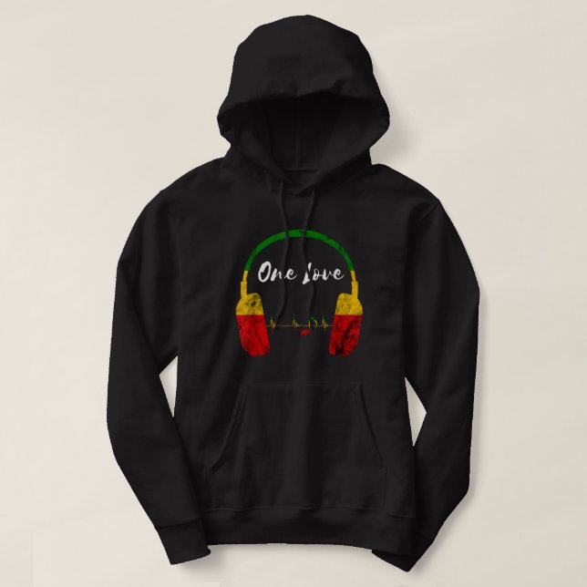 Sudadera Rasta Reggae Music Auriculares Orgullo Jamaiquino  (Diseño del anverso)