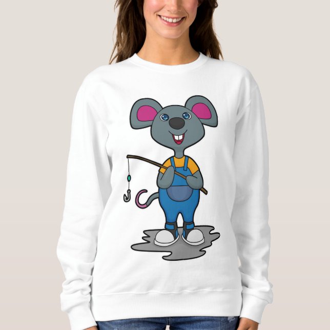 Sudadera Ratón como pescador con caña de pescar (Anverso)