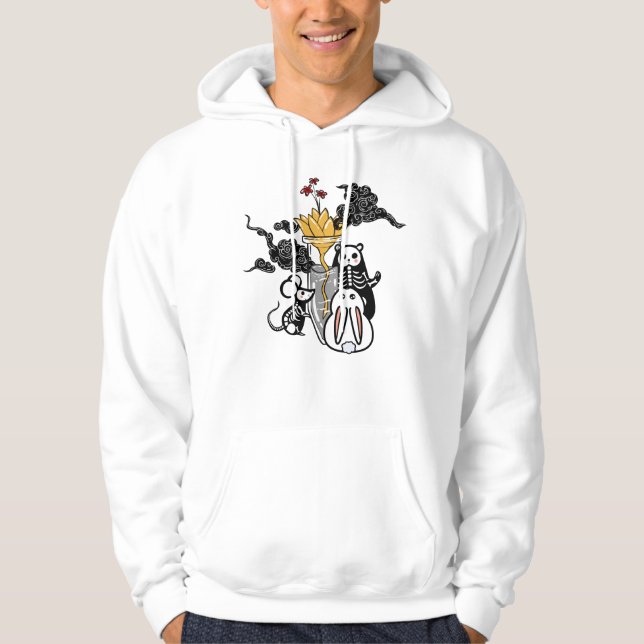 Sudadera Ratón Esqueleto Panda y Flor Dorada Zen (Anverso)