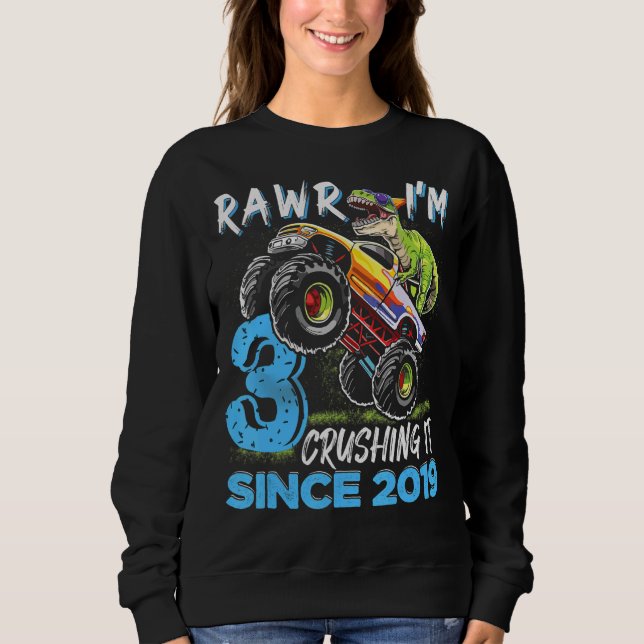 Sudadera Rawr Soy 3 Monster Camión Dinosaurio 3 cumpleaños  (Anverso)