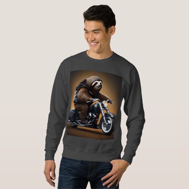 Sudadera Rebel Sloth: Motocicleta con cuero (Anverso completo)