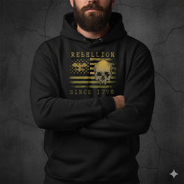 Sudadera Rebellion 1776 American Flag Skull Black Hoodie