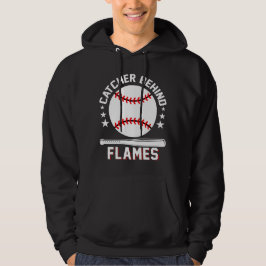 Sudadera Receptor Detrás de Llamas Blanco Jugando Béisbol