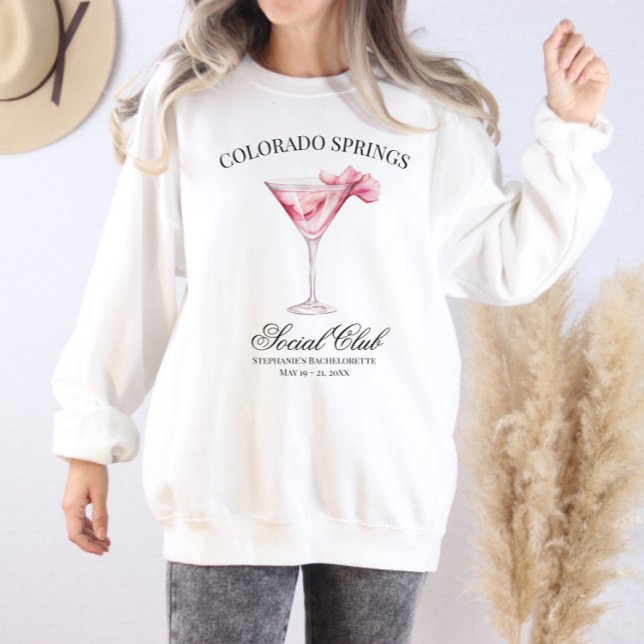 Sudadera Recorrido de Bachelorette para Cocktail Rosados de (Custom Location Pink Cocktail Social Club Sweat Shirt)