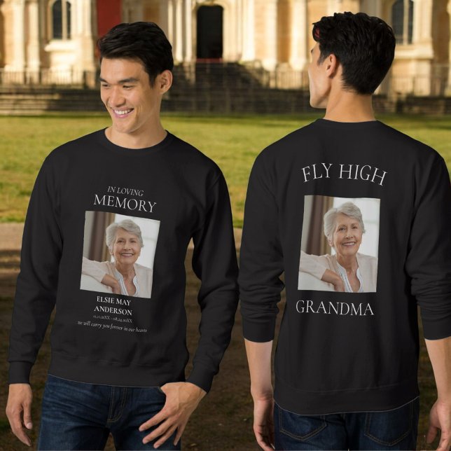 Sudadera recuerdo en memoria amorosa foto de la abuela (modern double sided memorial sweater with two photo , a treasured keepsake )