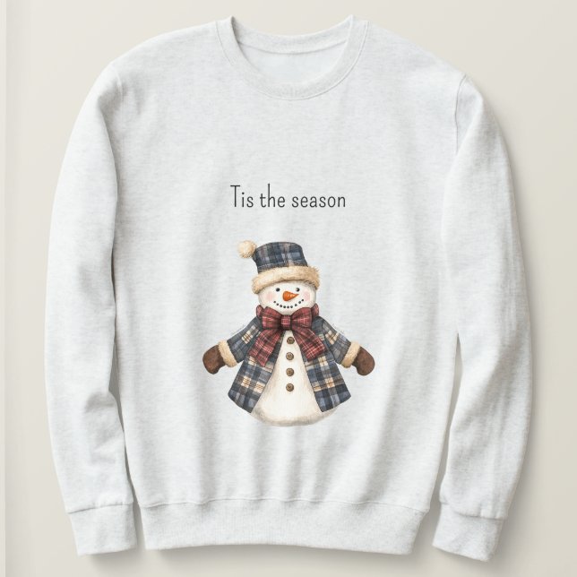 Sudadera Red Blue Plaid Christmas Snowman (Anverso del diseño)