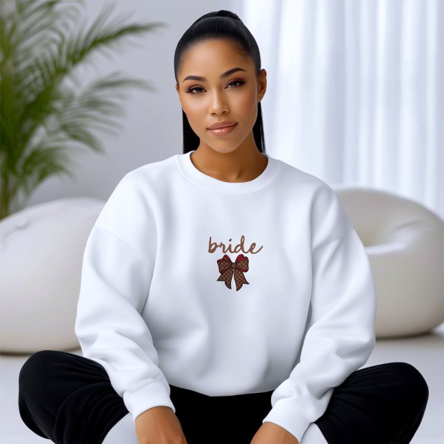 Sudadera Red + Brown Checkered Bow BRIDE (Great for gifting or Group Outfits)