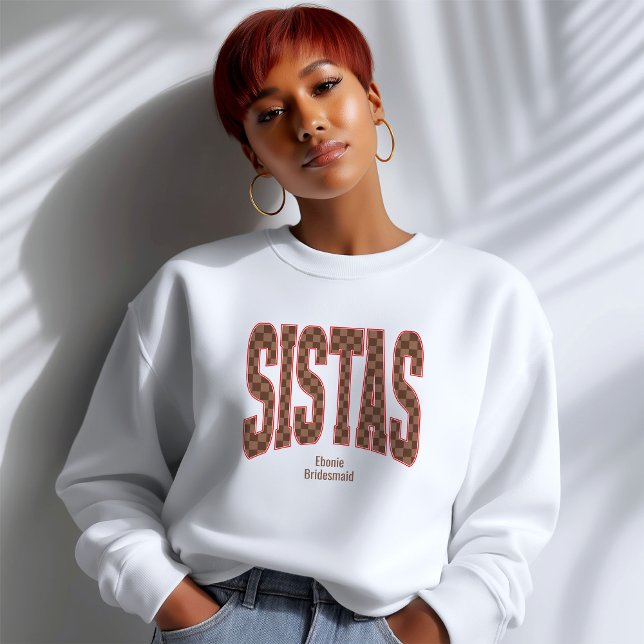 Sudadera Red + Brown Checkered Varsity SISTAS (Personalize with names, dates, locations or events)