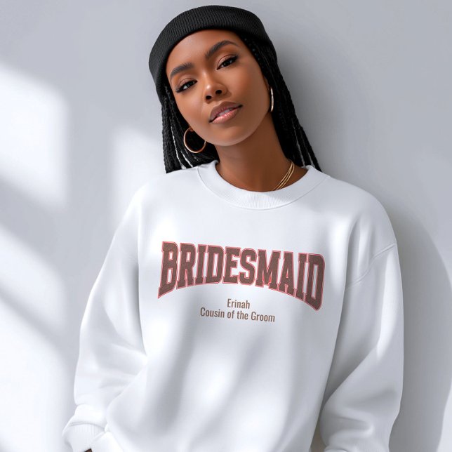 Sudadera Red + Brown Faux Glitter Varsity BRIDESMAID (Personalize with names, dates, locations or events)