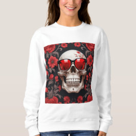 Sudadera Red Floral 3D Cráneo Muerto llevando gafas de sol