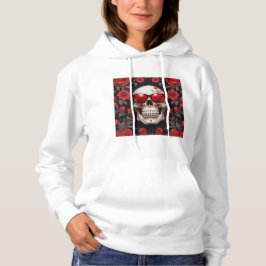 Sudadera Red Floral 3D Cráneo Muerto llevando gafas de sol