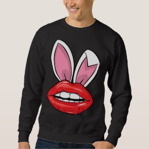 Sudadera Red Lips Bunny Ears Easter Day Funny Chicas