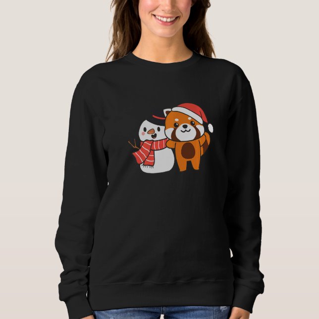 Sudadera Red Panda With Snowman In Winter For Christmas   (Anverso)