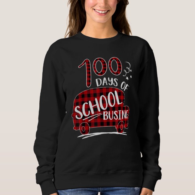 Sudadera Red Plaid 100 Days Of School Busing  School Bus Dr (Anverso)