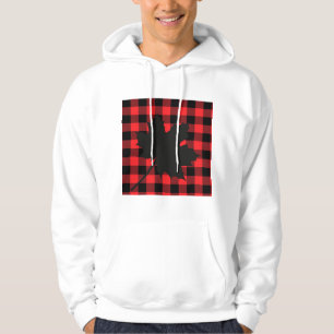 Sudadera Red Plaid Design Maple Leaf Silhouette