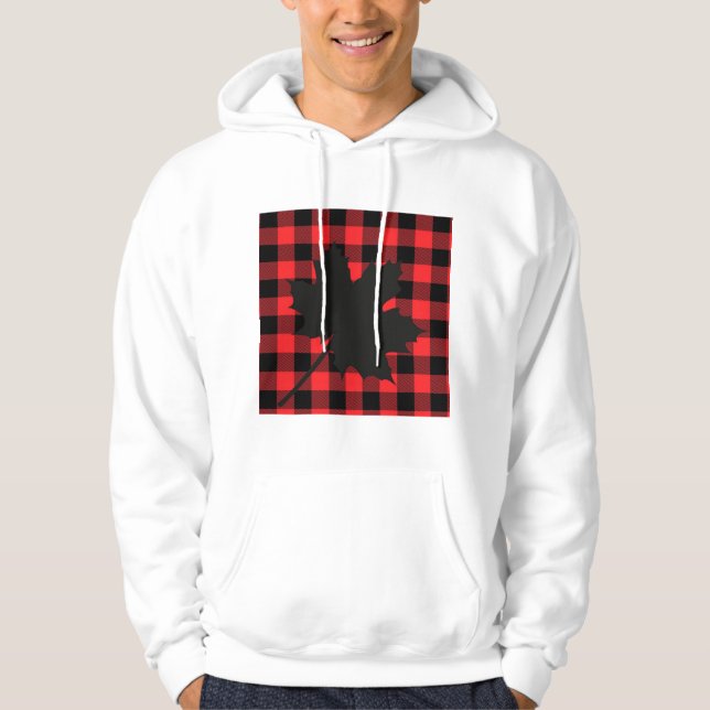 Sudadera Red Plaid Design Maple Leaf Silhouette (Anverso)