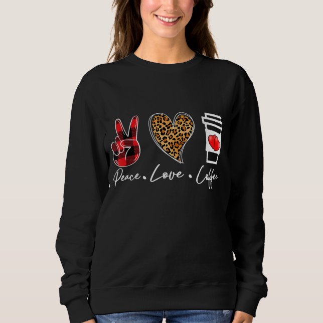 Sudadera Red Plaid Leopard Peace Love Coffee Amantes de Hip (Anverso)
