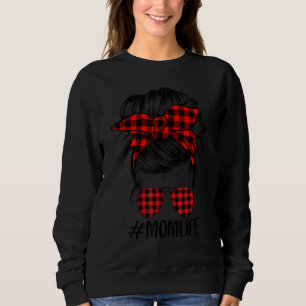 Sudadera Red Plaid Plaid Mom Life Bun Hair Gafas De Sol H