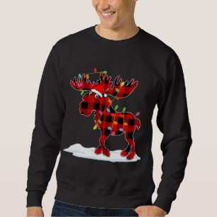 Sudadera Red Plaid Santa Moose Xmas Luces Animal Lover Fam