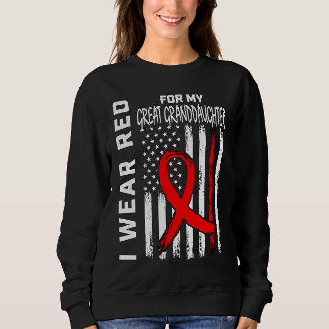 Sudadera Red Ribbon Great Granddaughter Heart Disease Aware (Anverso)
