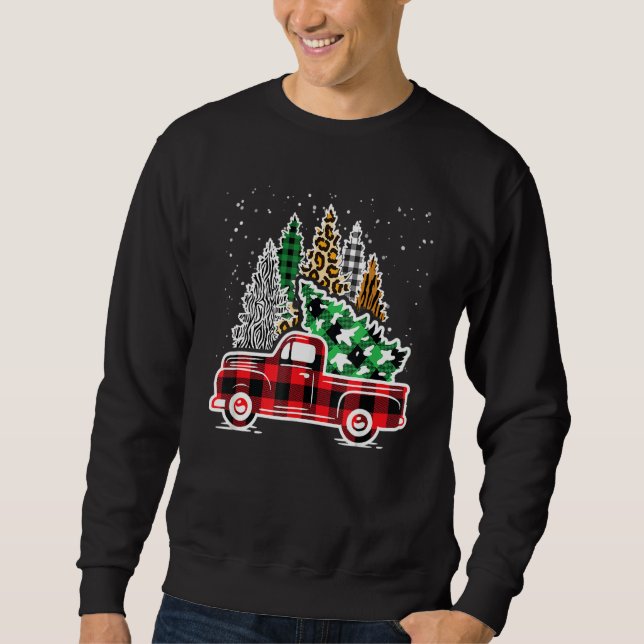 Sudadera Red Truck Christmas Trees Leopard Red Buffalo Plai (Anverso)