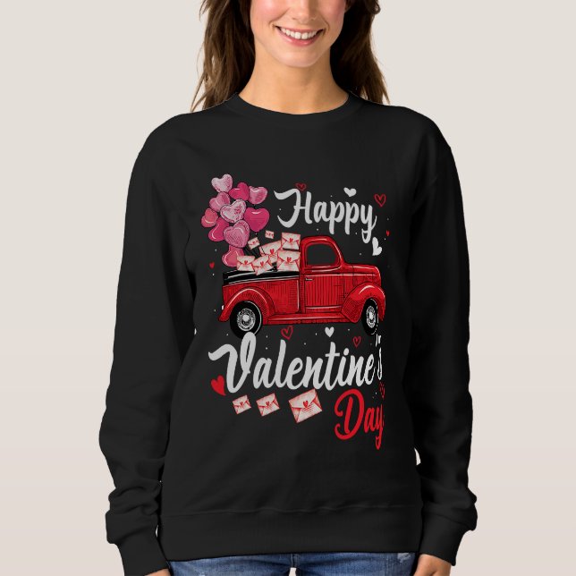 Sudadera Red Truck Happy Valentines Day  Couple Matching (Anverso)